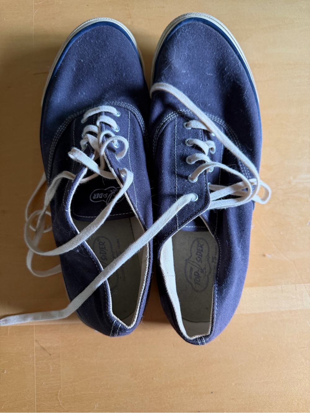 Sperry Navy Canvas Lace-Up Sneakers with Off-White Laces size 11